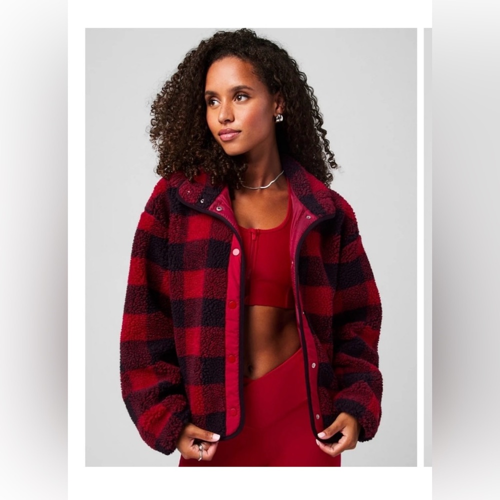Fabletics Red And Black Teddy Jacket - image 1
